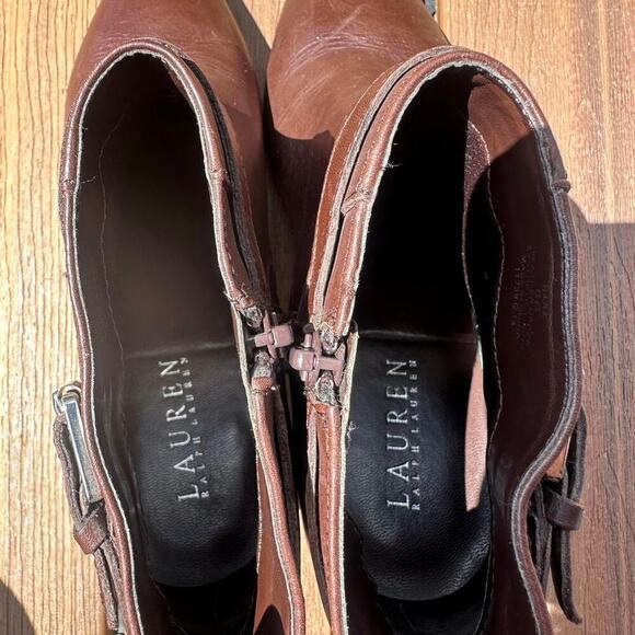 Lauren Ralph Lauren Brown Leather Ankle Booties Pointed Toe Buckle 8B Minimalist - Picture 5 of 7